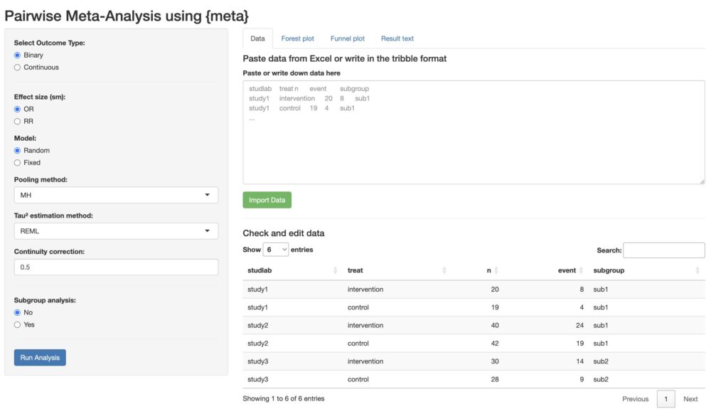 A web application for pairwise meta-analysis